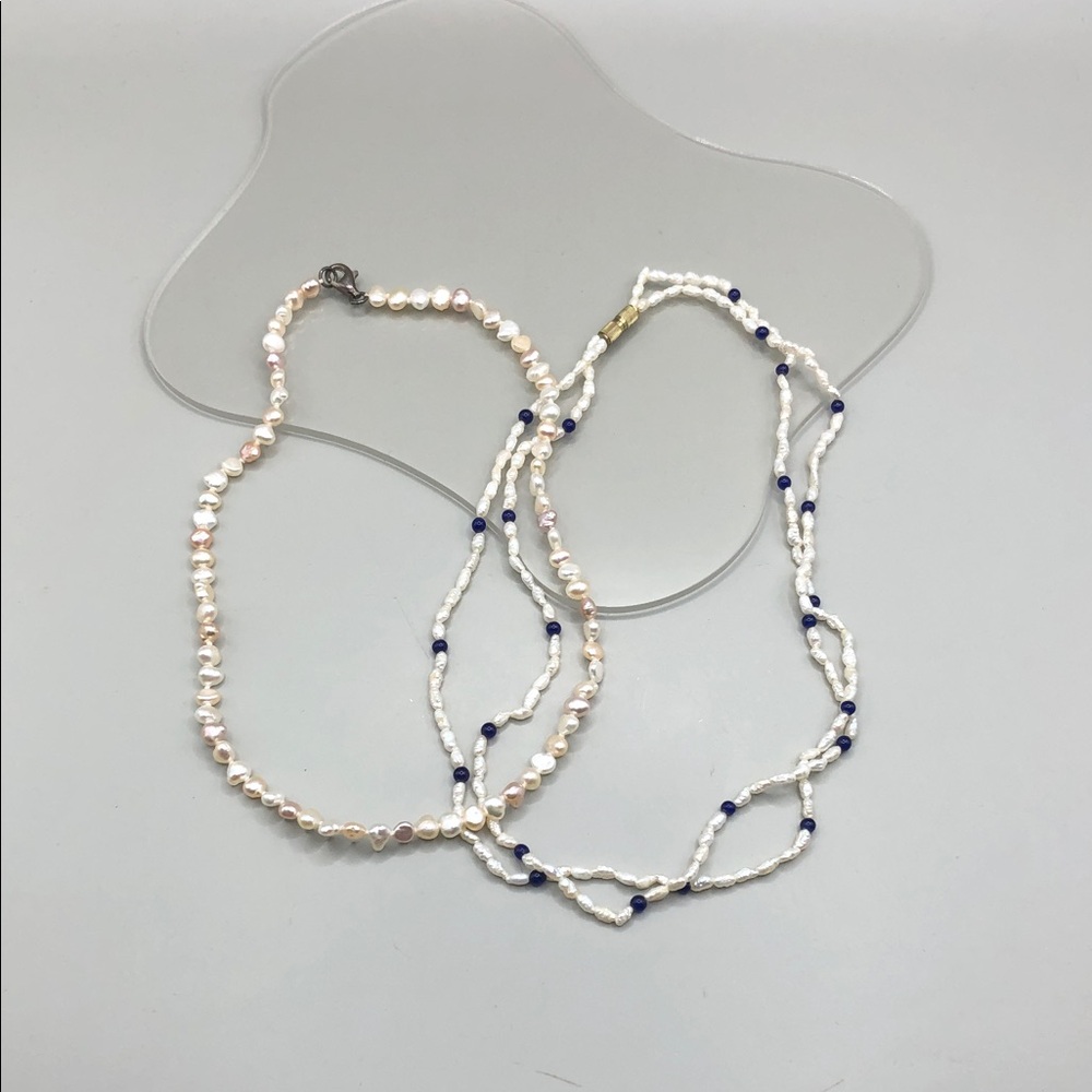 Genuine rice and baroque pearls collar choker bundle 2 layer beach boho necklace